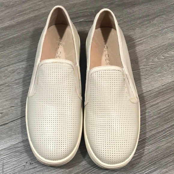 J/SLIDES Light Taupe Perforated Leather Platform Slip-On Sneakers size 8 - Picture 2 of 9